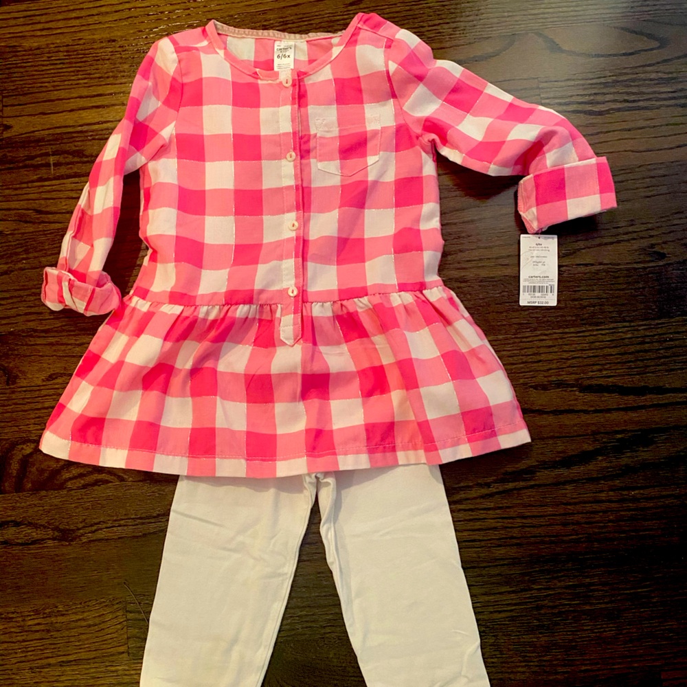 6/6X Carter Plaid Shirt + White Leggings